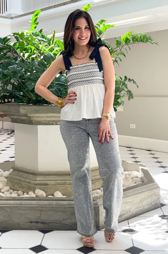 Embroidered Self Tie Cami Top