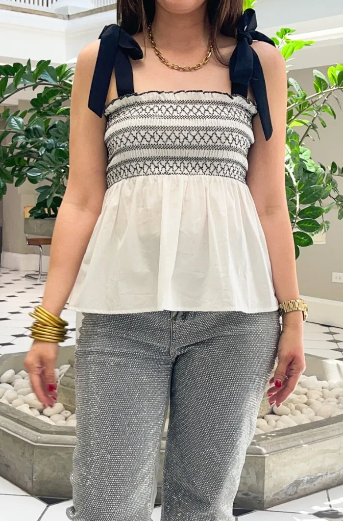 Embroidered Self Tie Cami Top