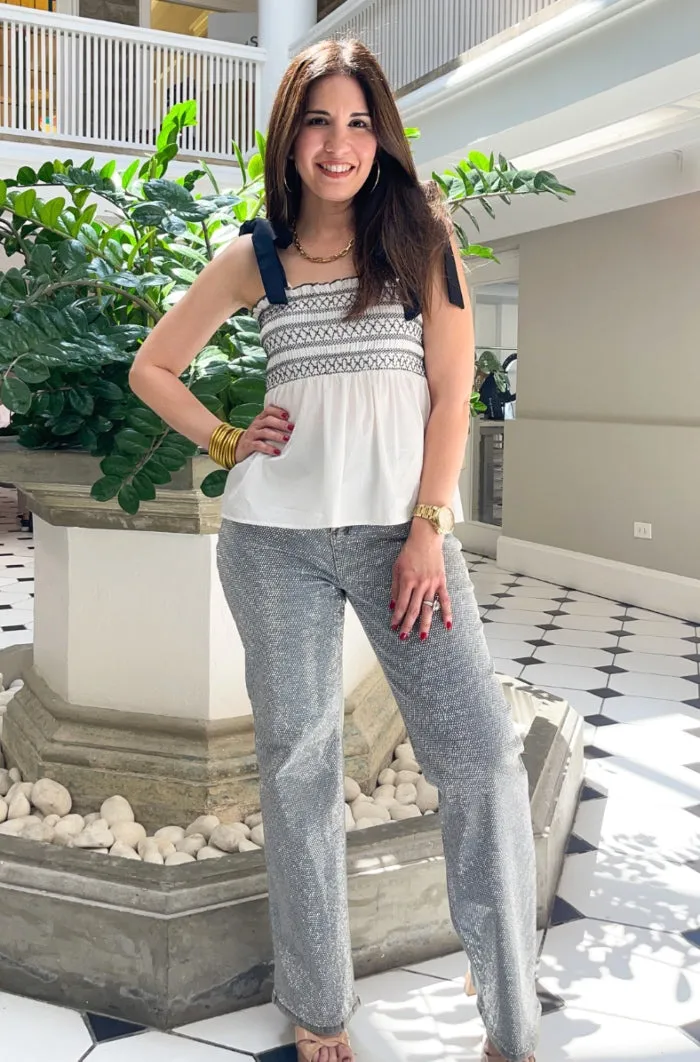 Embroidered Self Tie Cami Top