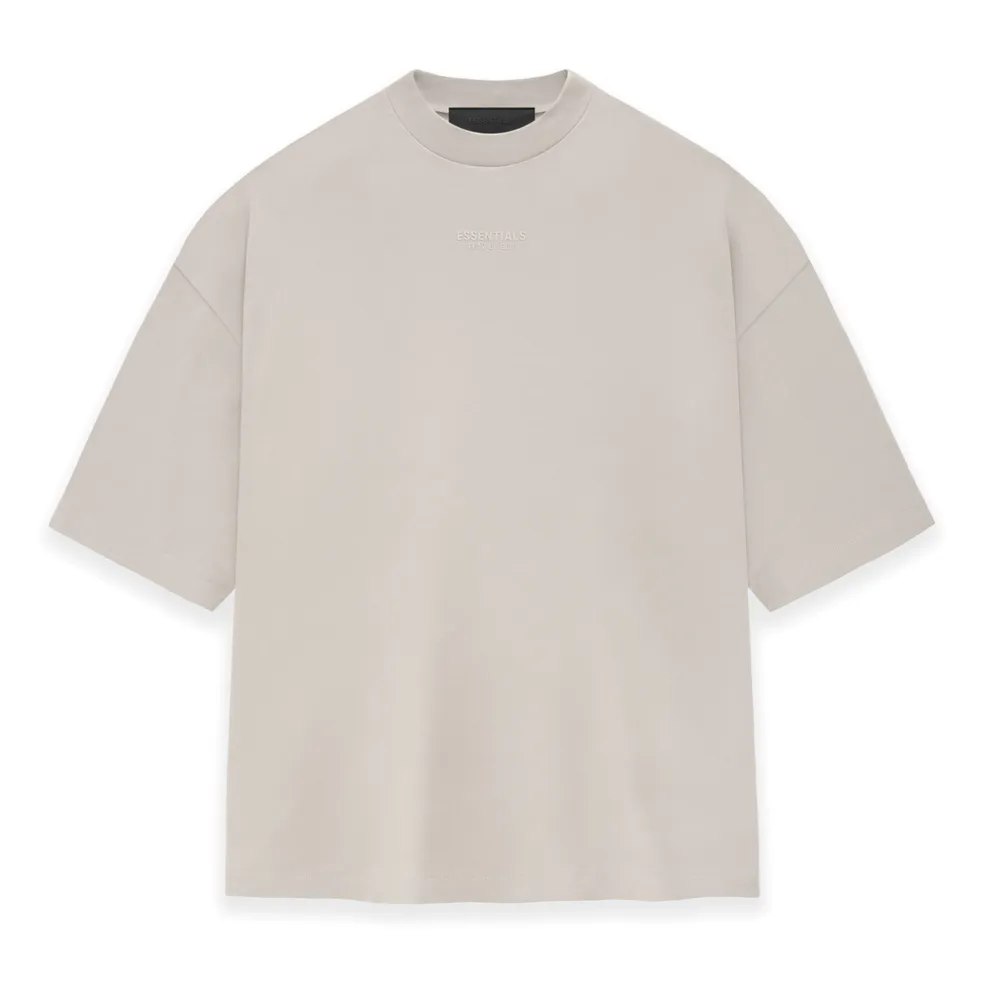 Fear of God Essentials Applique Logo Drop Shoulder Tee Silver Cloud (Oversized)