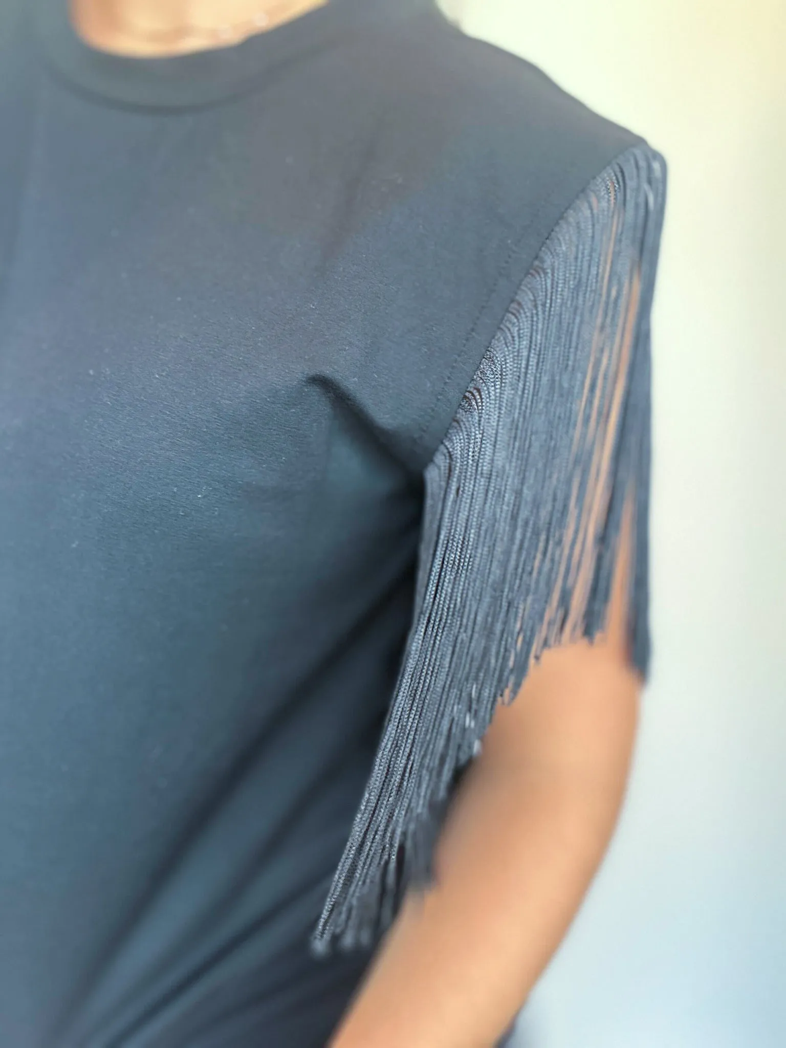 Fringe Detailed Knit Top- Black