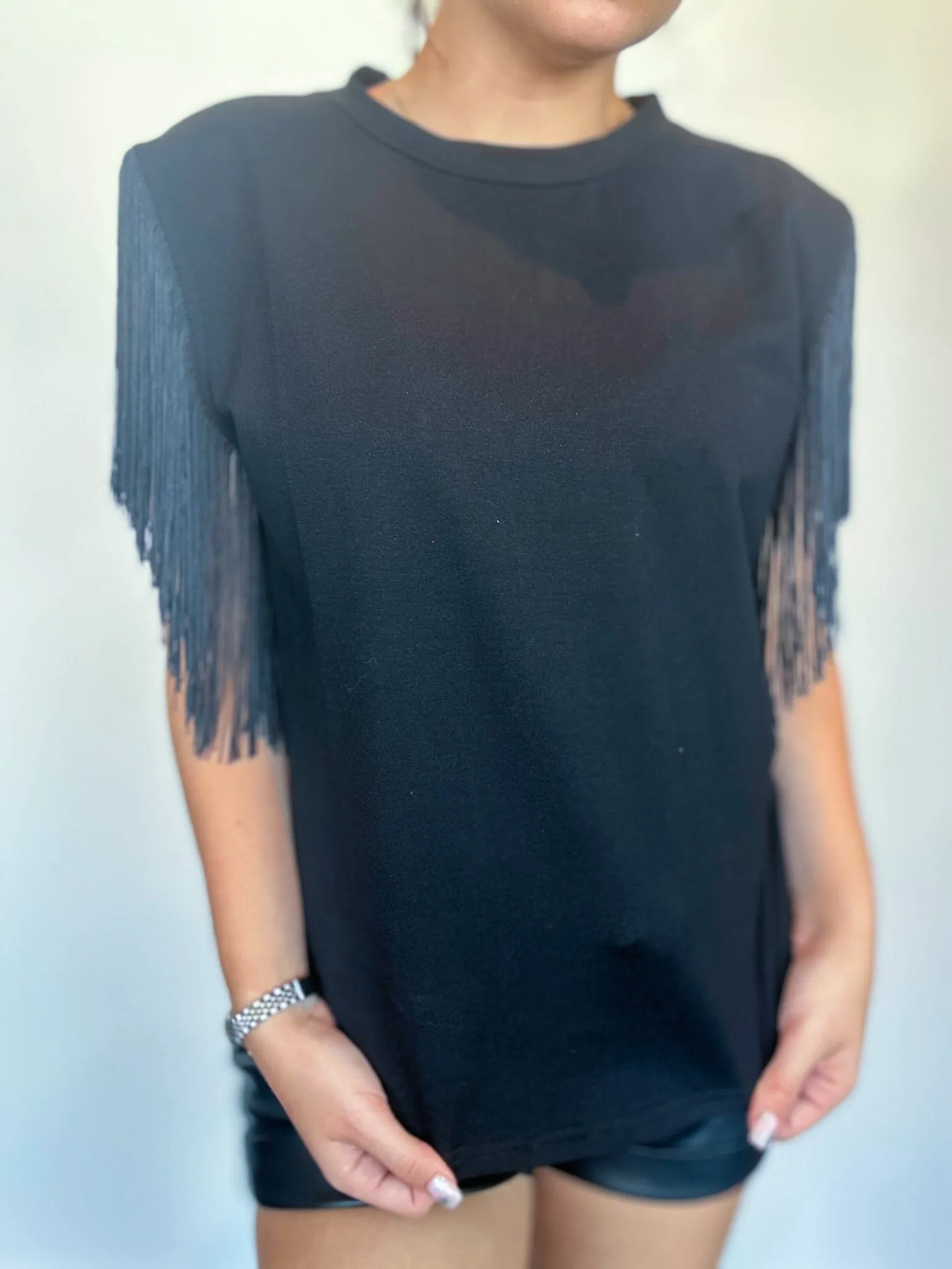 Fringe Detailed Knit Top- Black