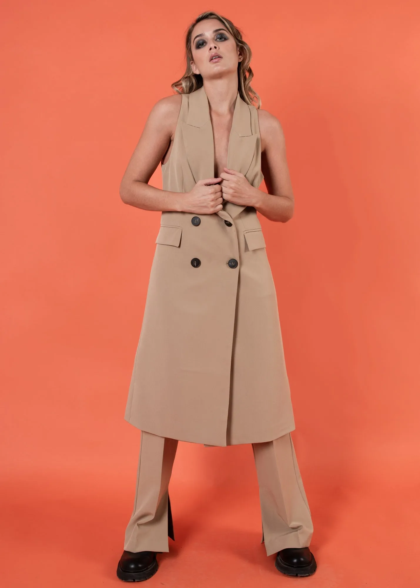 Gilet lungo doppiopetto