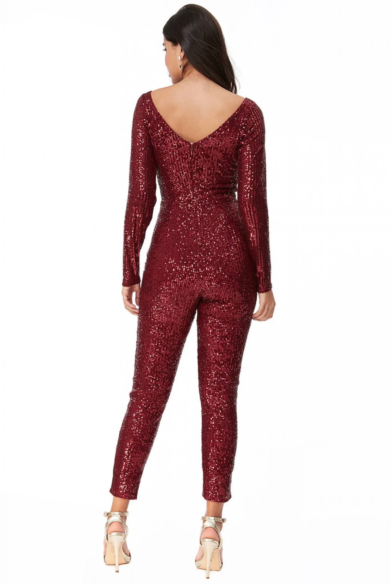 Goddiva Stripe Sequin Jumpsuit