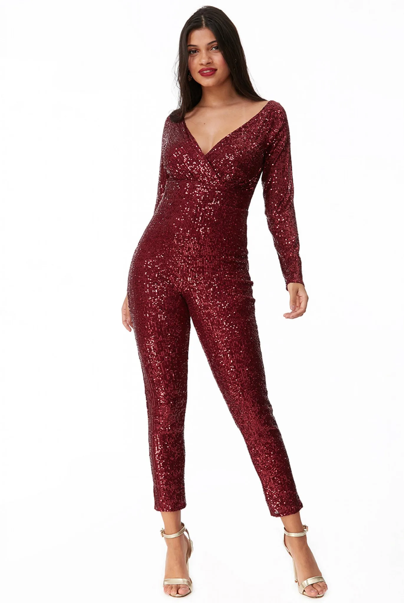 Goddiva Stripe Sequin Jumpsuit