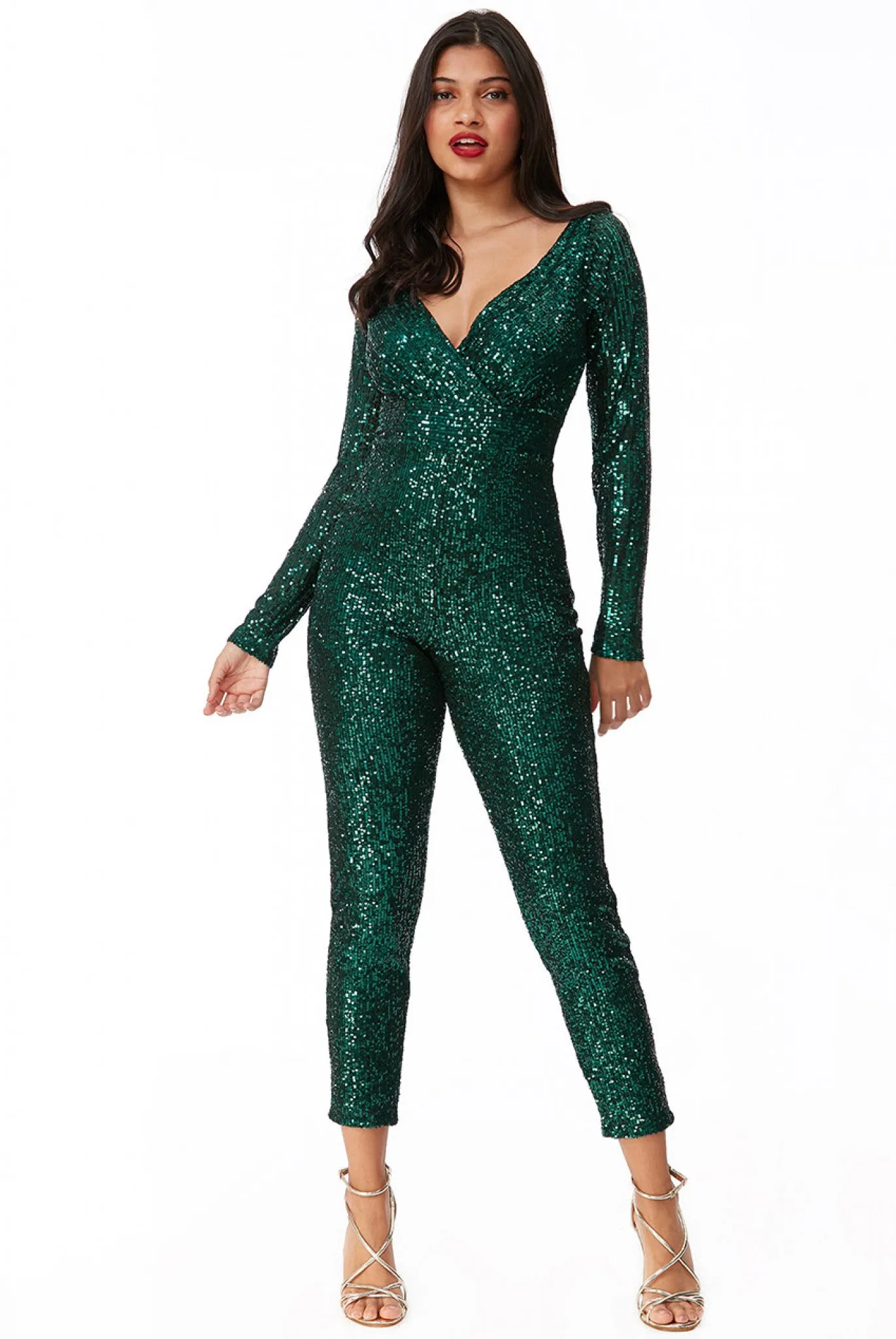 Goddiva Stripe Sequin Jumpsuit