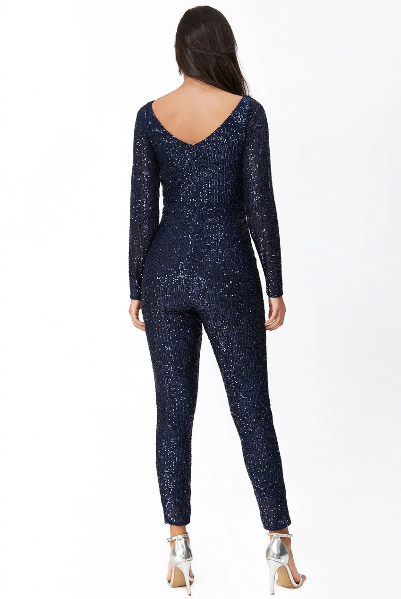 Goddiva Stripe Sequin Jumpsuit