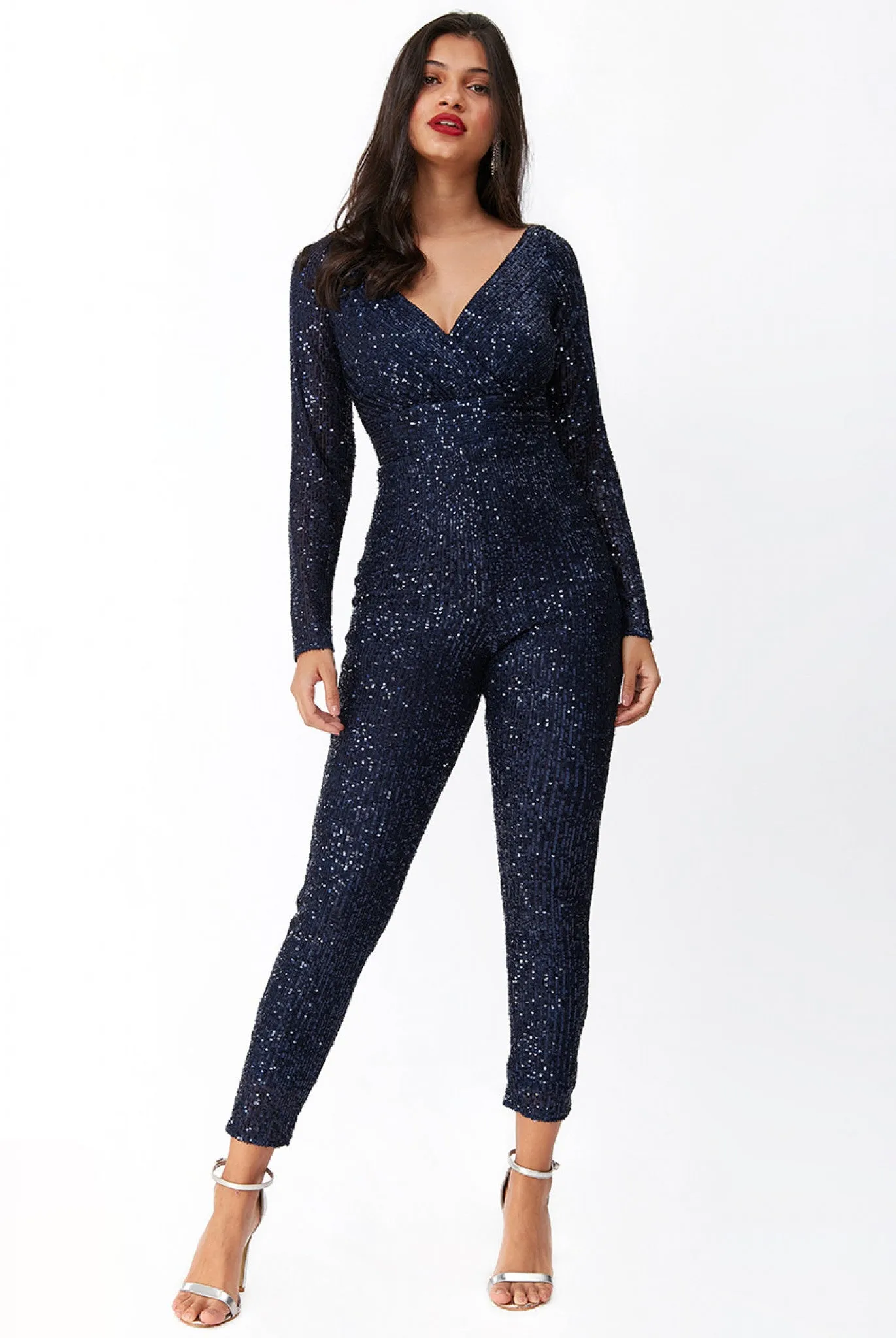 Goddiva Stripe Sequin Jumpsuit