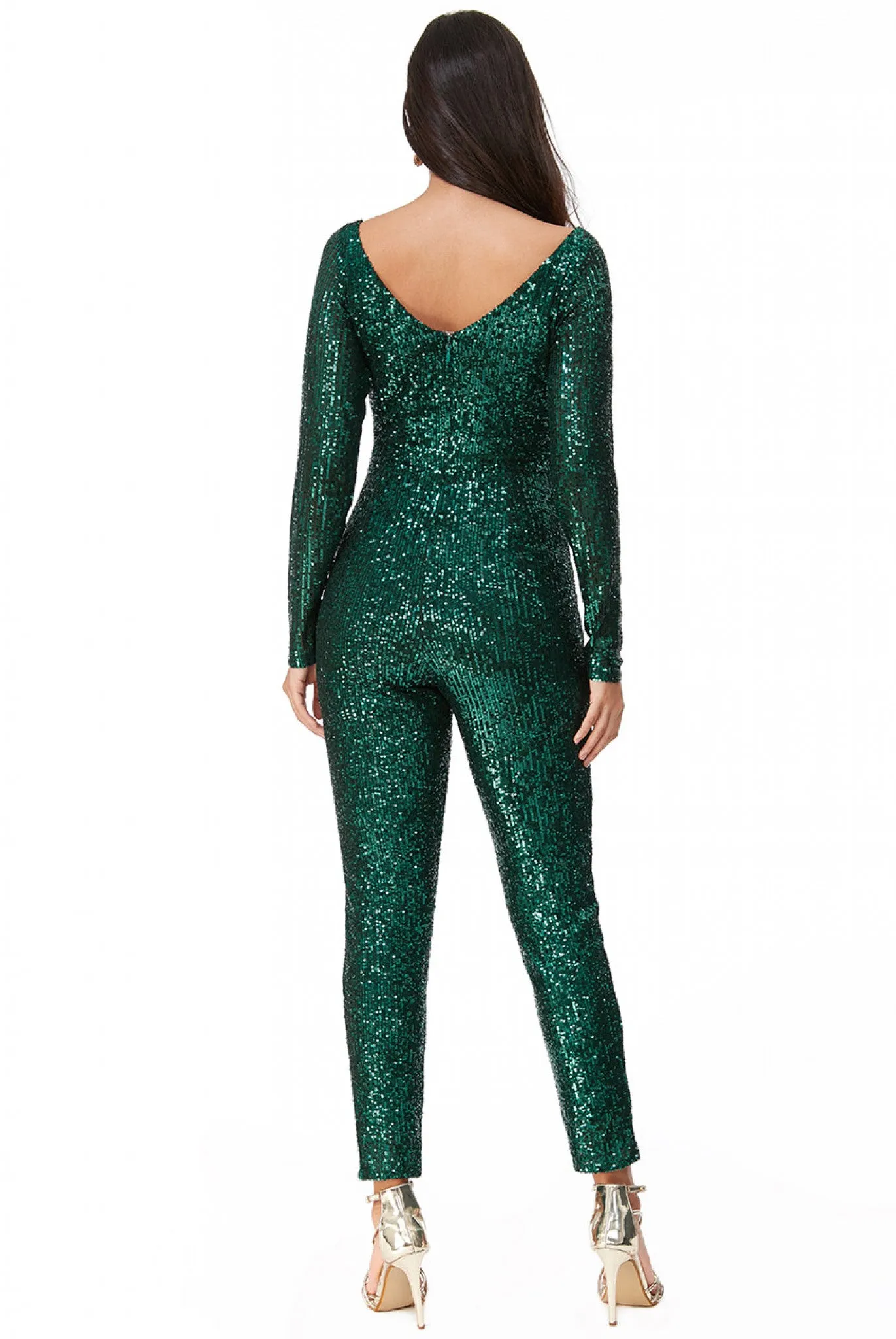 Goddiva Stripe Sequin Jumpsuit
