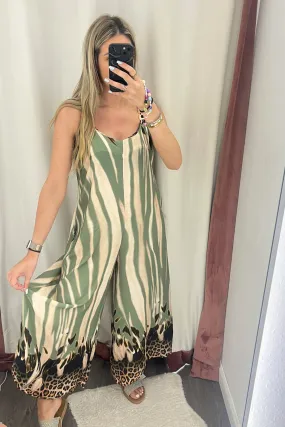 Green Printed Metal Trim Jumpsuit