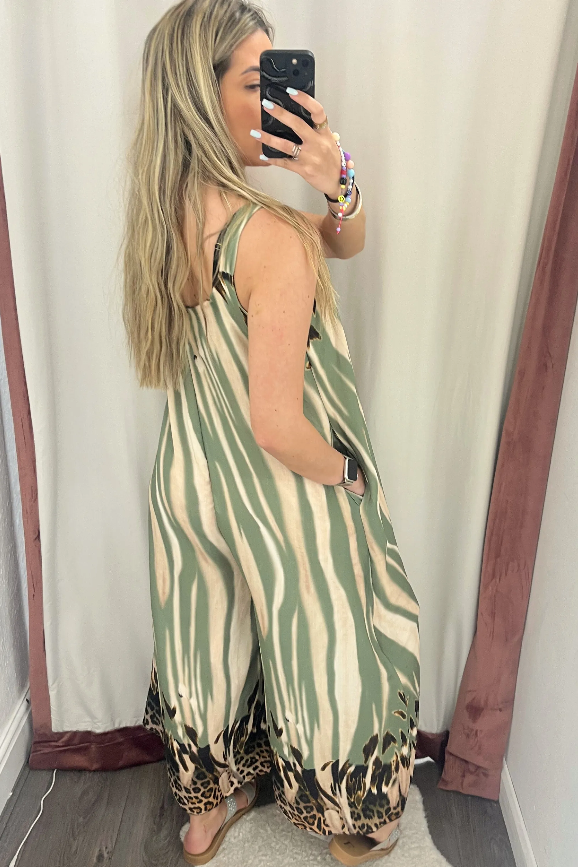 Green Printed Metal Trim Jumpsuit
