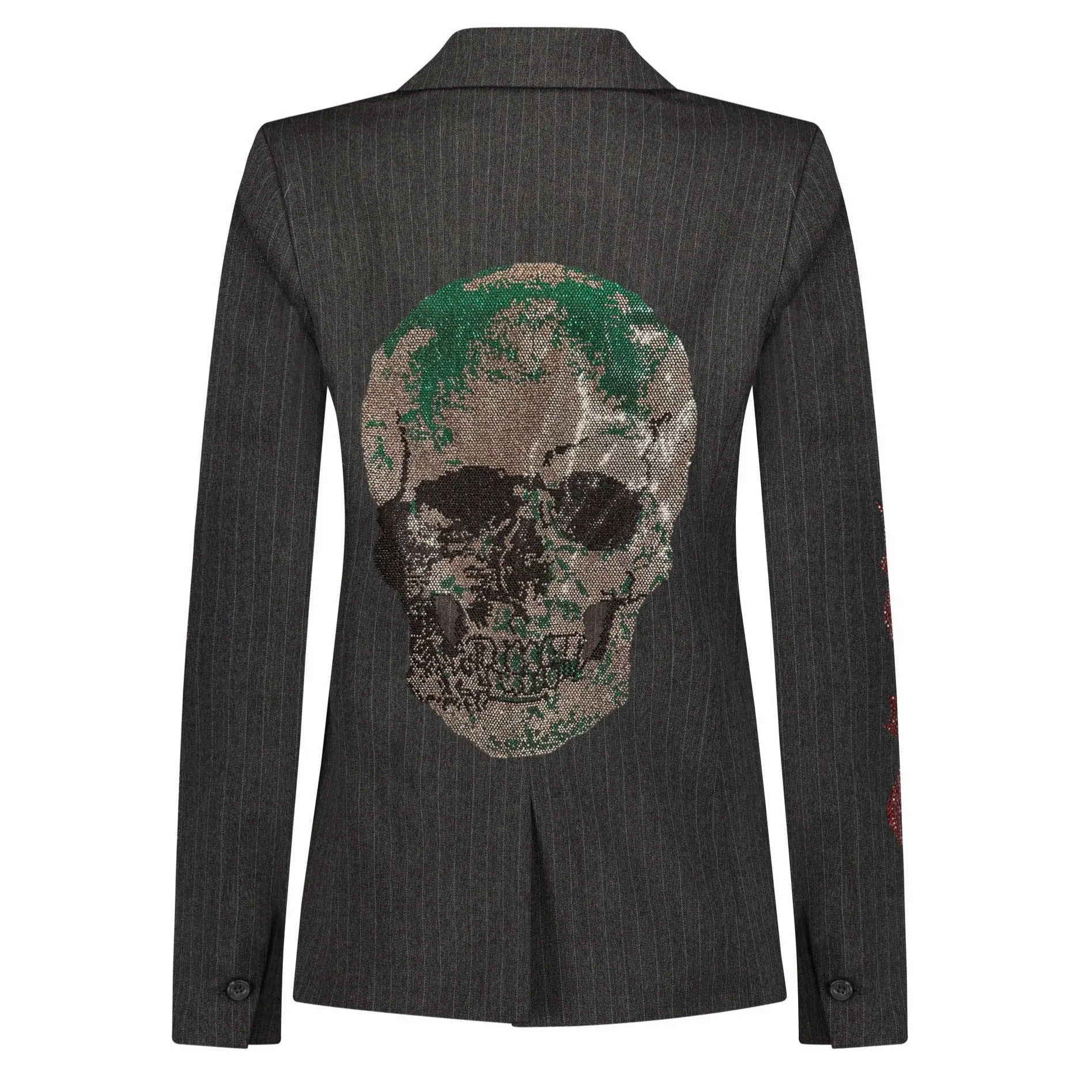 Green Skull Pinstripe Blazer  - Charcoal Sample Sale