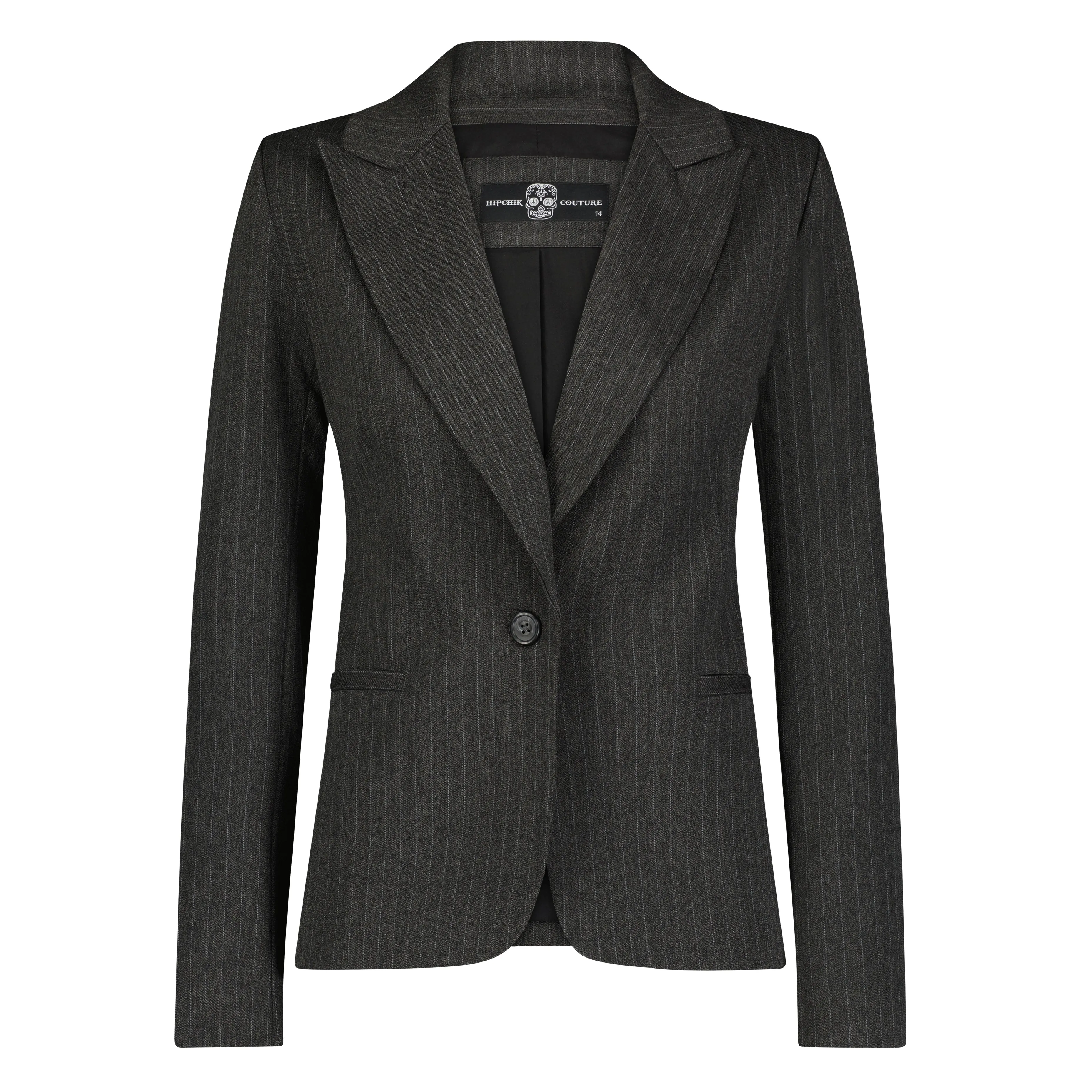 Green Skull Pinstripe Blazer  - Charcoal Sample Sale