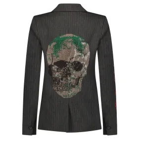 Green Skull Pinstripe Blazer  - Charcoal Sample Sale