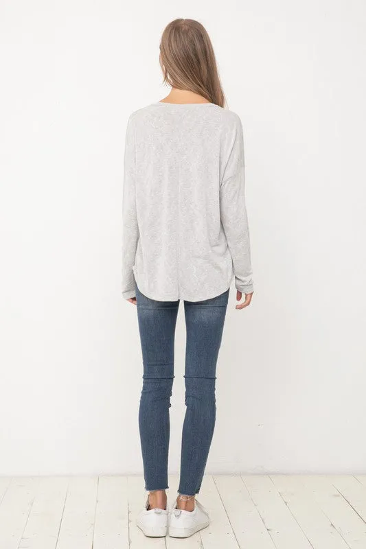 Hacci Slub V-Neck Drop Shoulder Top