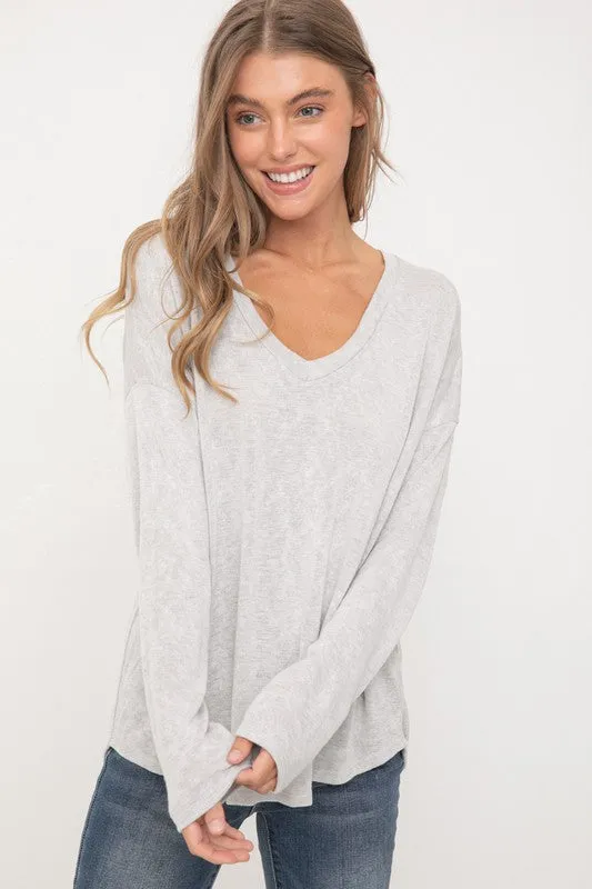 Hacci Slub V-Neck Drop Shoulder Top