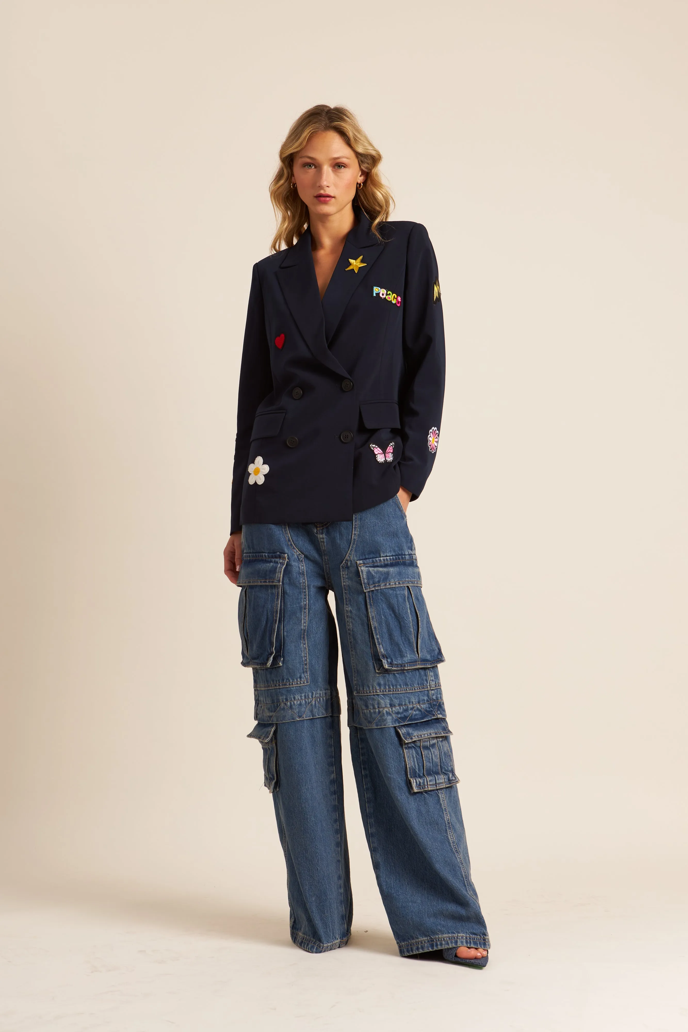 JUDE DOUBLE BREASTED BLAZER (PEACE SIGN) - JOHN JENN
