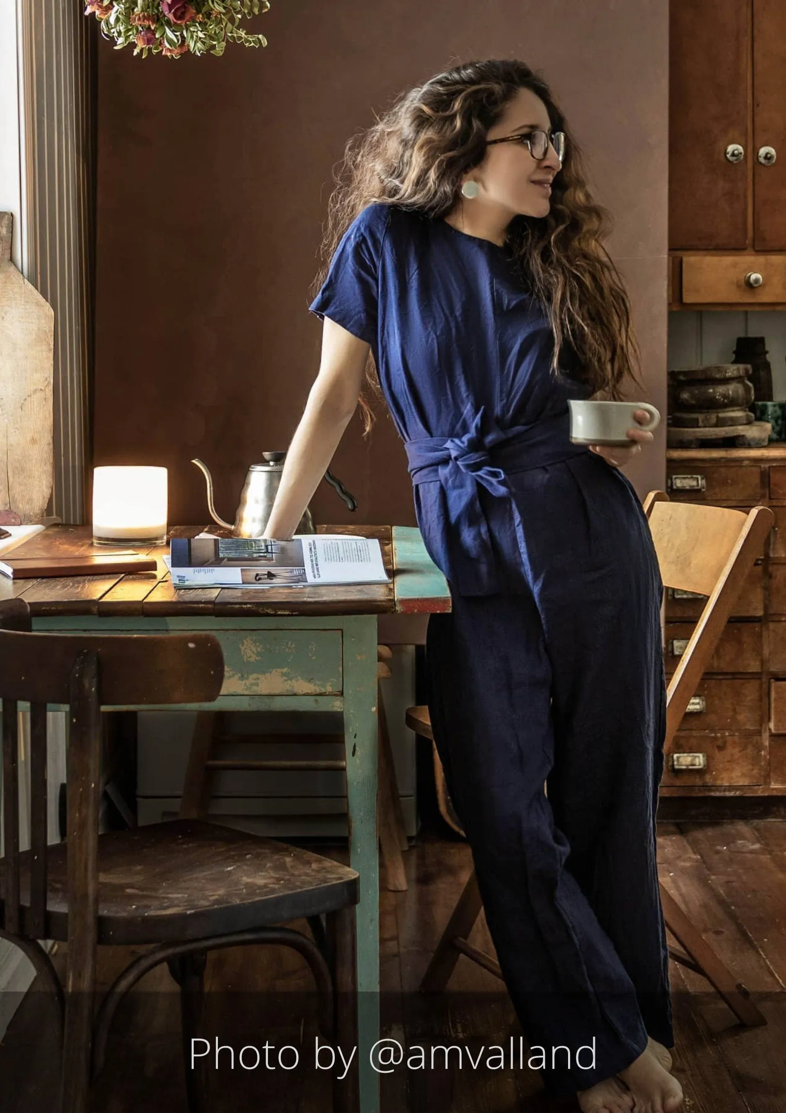 LeMuse Linen jumpsuit with sleeves AMSTERDAM, Deep blue, L
