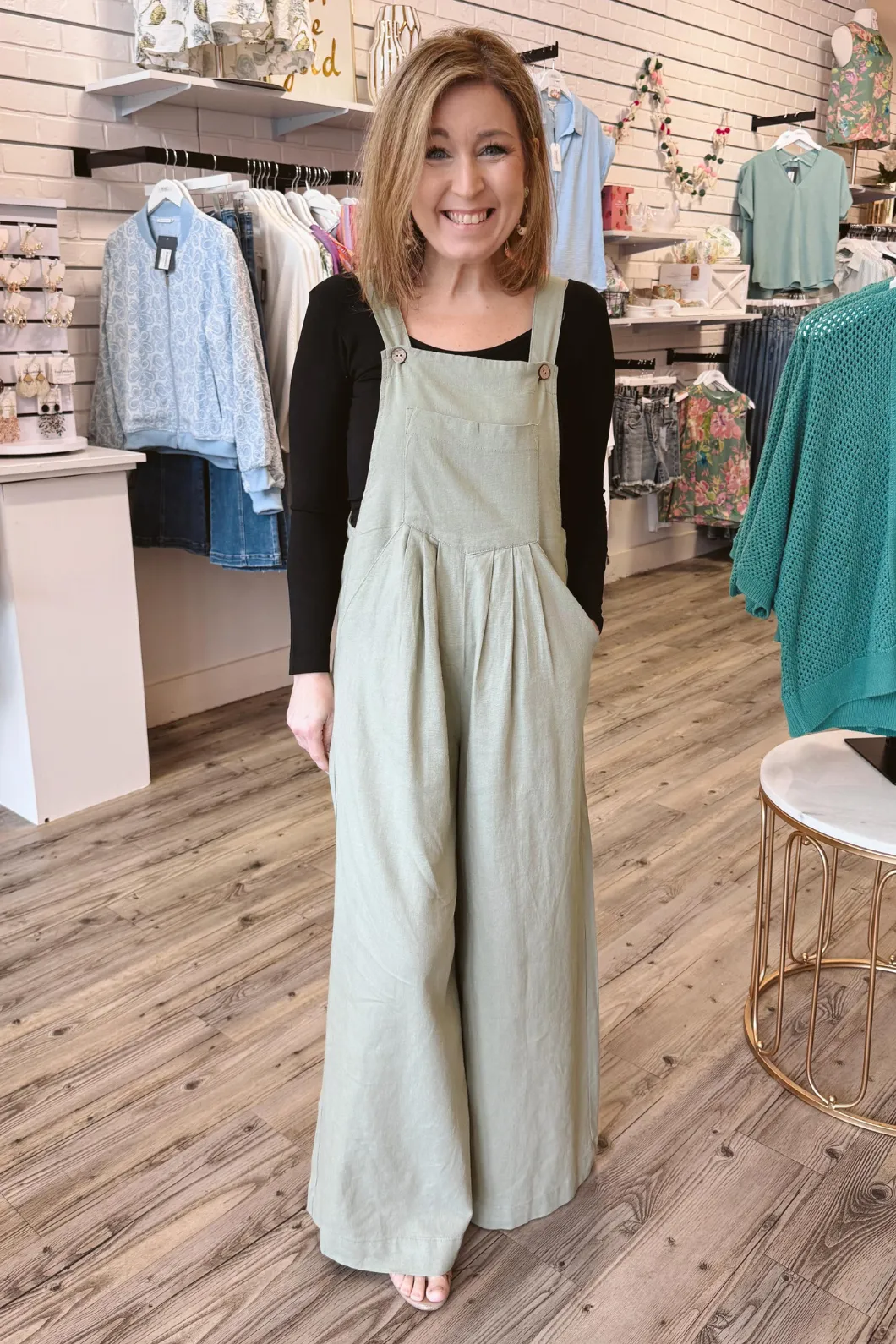 Linen Wide Leg Overalls