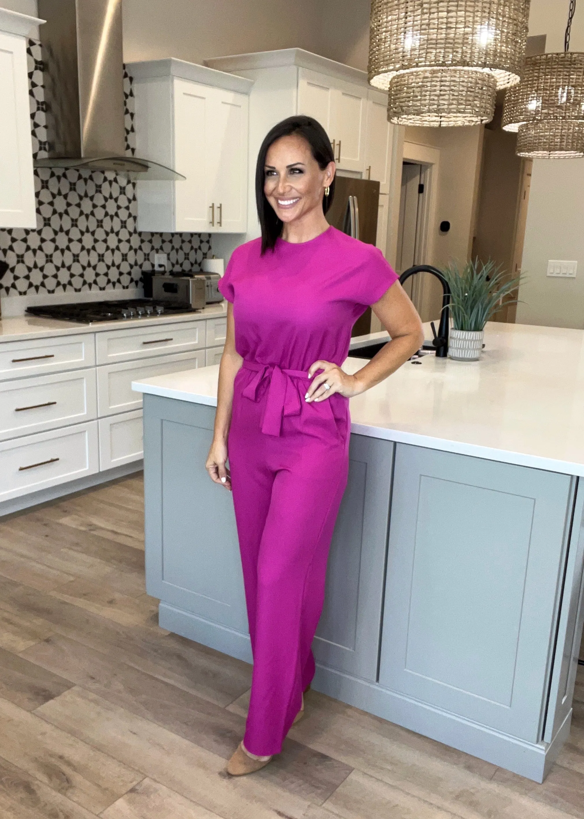 Magenta Solid jumpsuit with FREE EARRINGS
