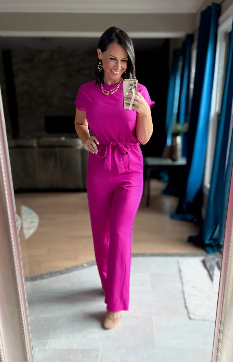 Magenta Solid jumpsuit with FREE EARRINGS