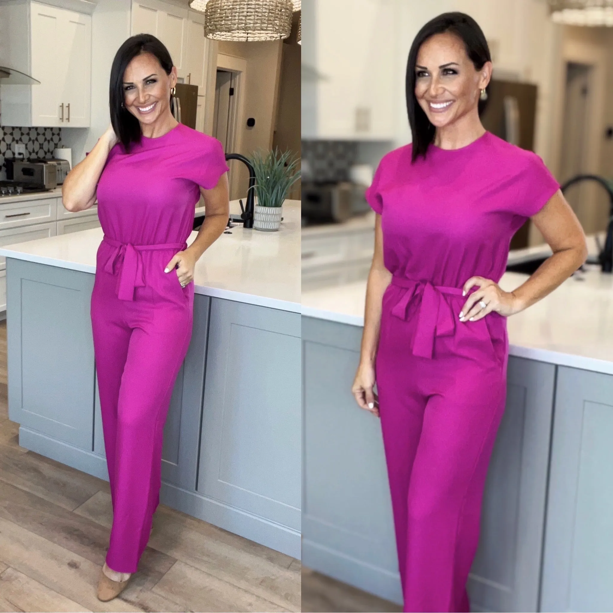 Magenta Solid jumpsuit with FREE EARRINGS