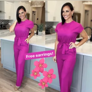 Magenta Solid jumpsuit with FREE EARRINGS