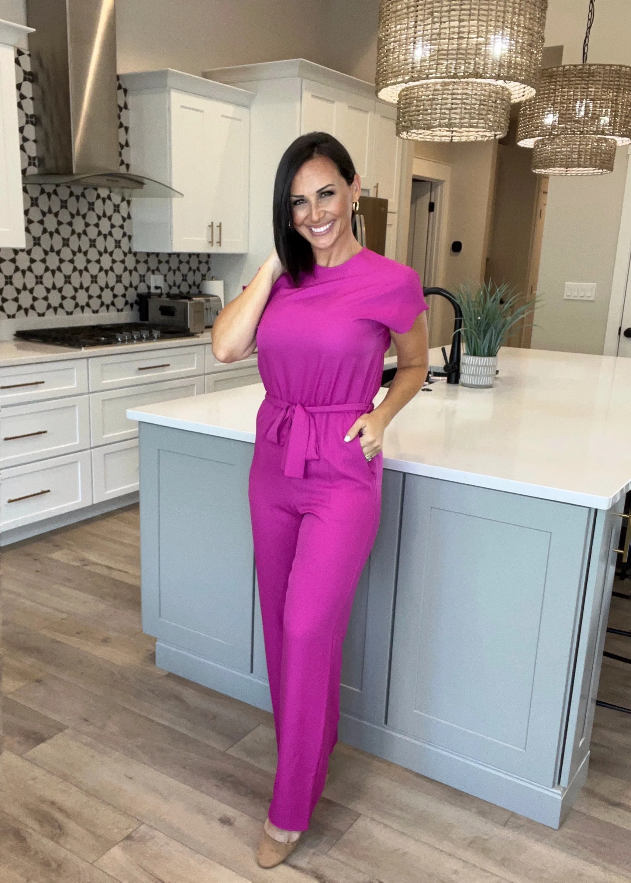 Magenta Solid jumpsuit with FREE EARRINGS