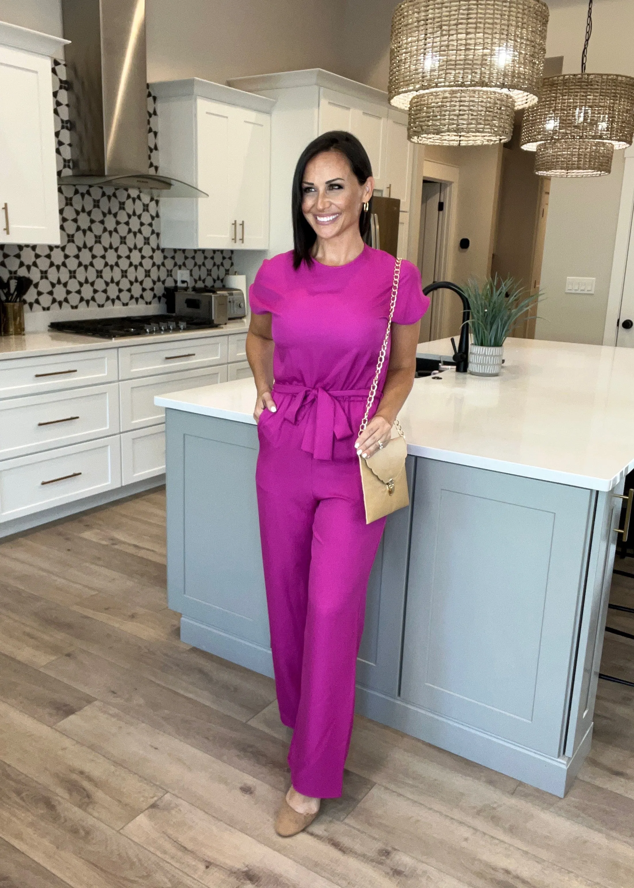 Magenta Solid jumpsuit with FREE EARRINGS