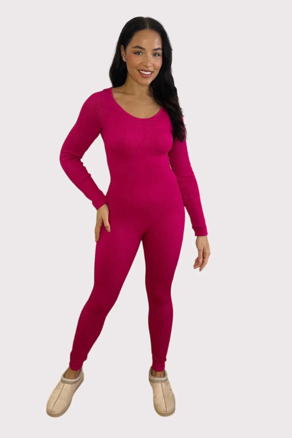 Mini Rib Stretch Fabric Scoop Neck Onesie Jumpsuit
