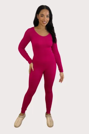 Mini Rib Stretch Fabric Scoop Neck Onesie Jumpsuit