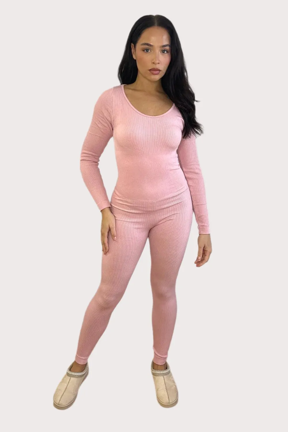 Mini Rib Stretch Fabric Scoop Neck Onesie Jumpsuit