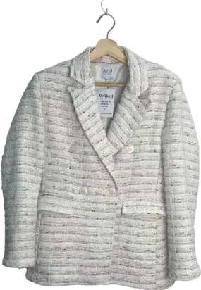 MISA Los Angeles White Tweed Double-Breasted Blazer UK 8