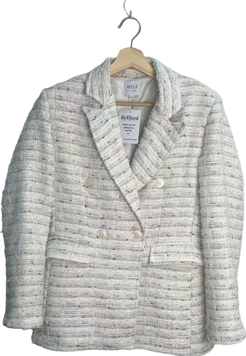 MISA Los Angeles White Tweed Double-Breasted Blazer UK 8