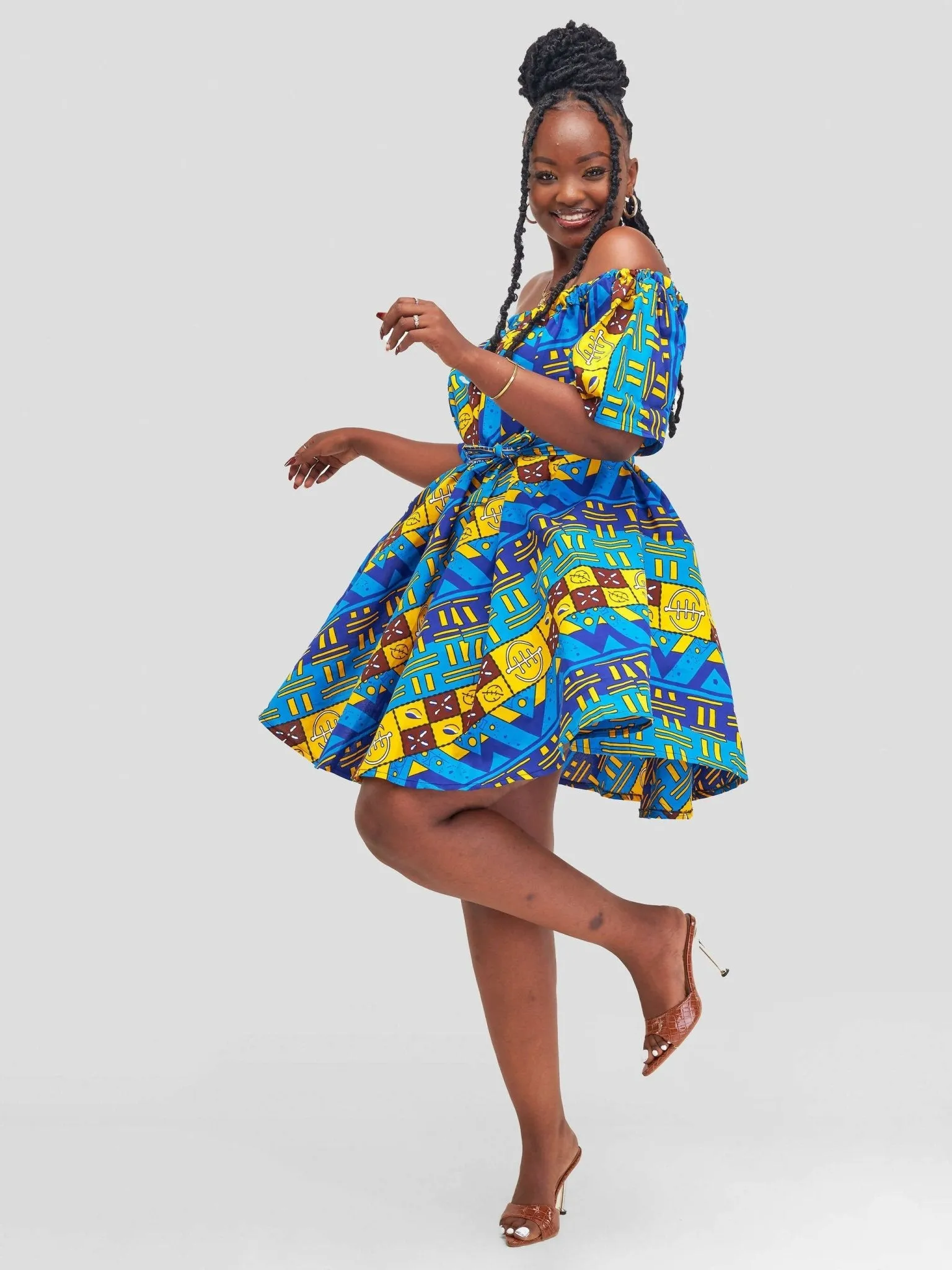 MKay Ankara Off-Shoulder Dress - Blue