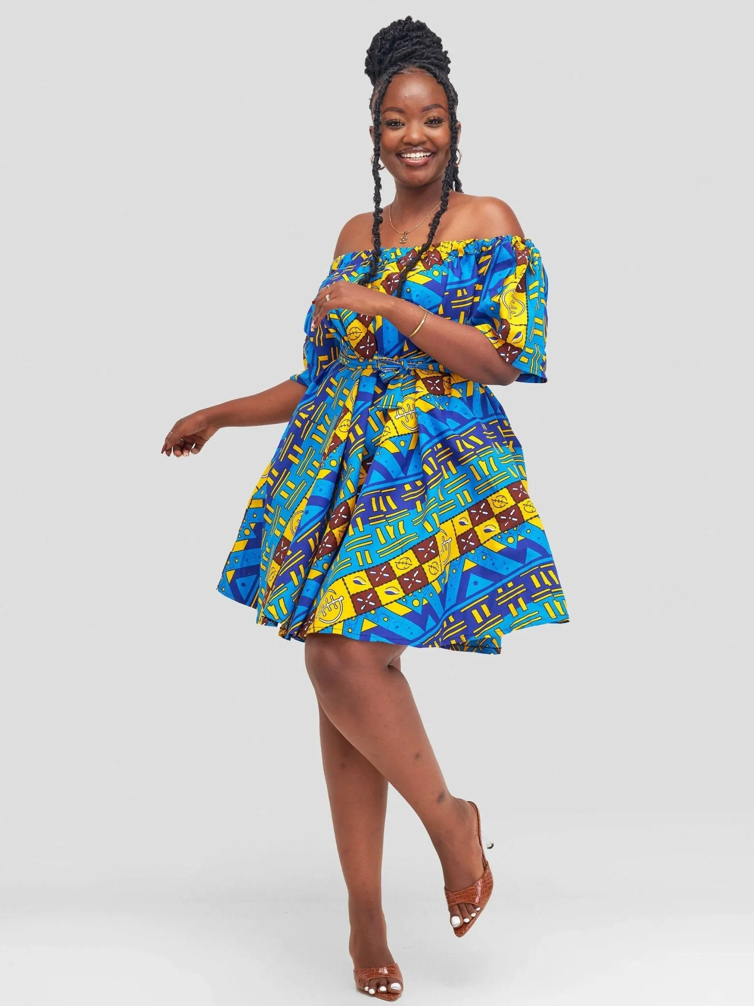 MKay Ankara Off-Shoulder Dress - Blue