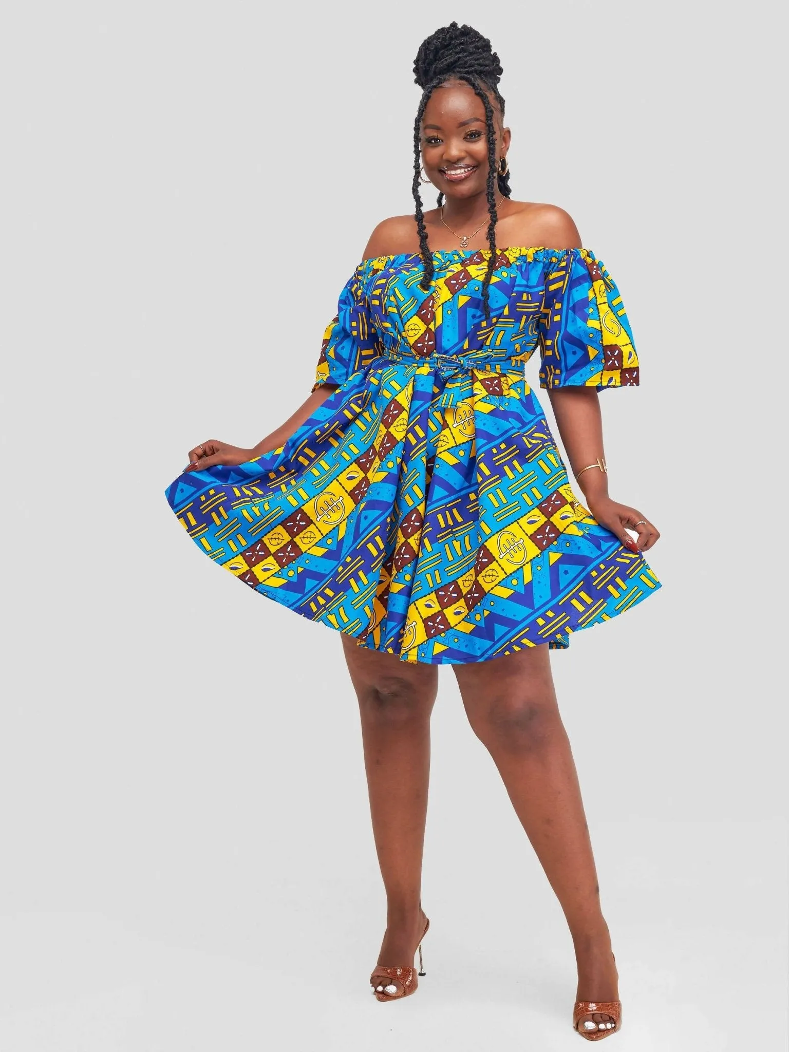 MKay Ankara Off-Shoulder Dress - Blue