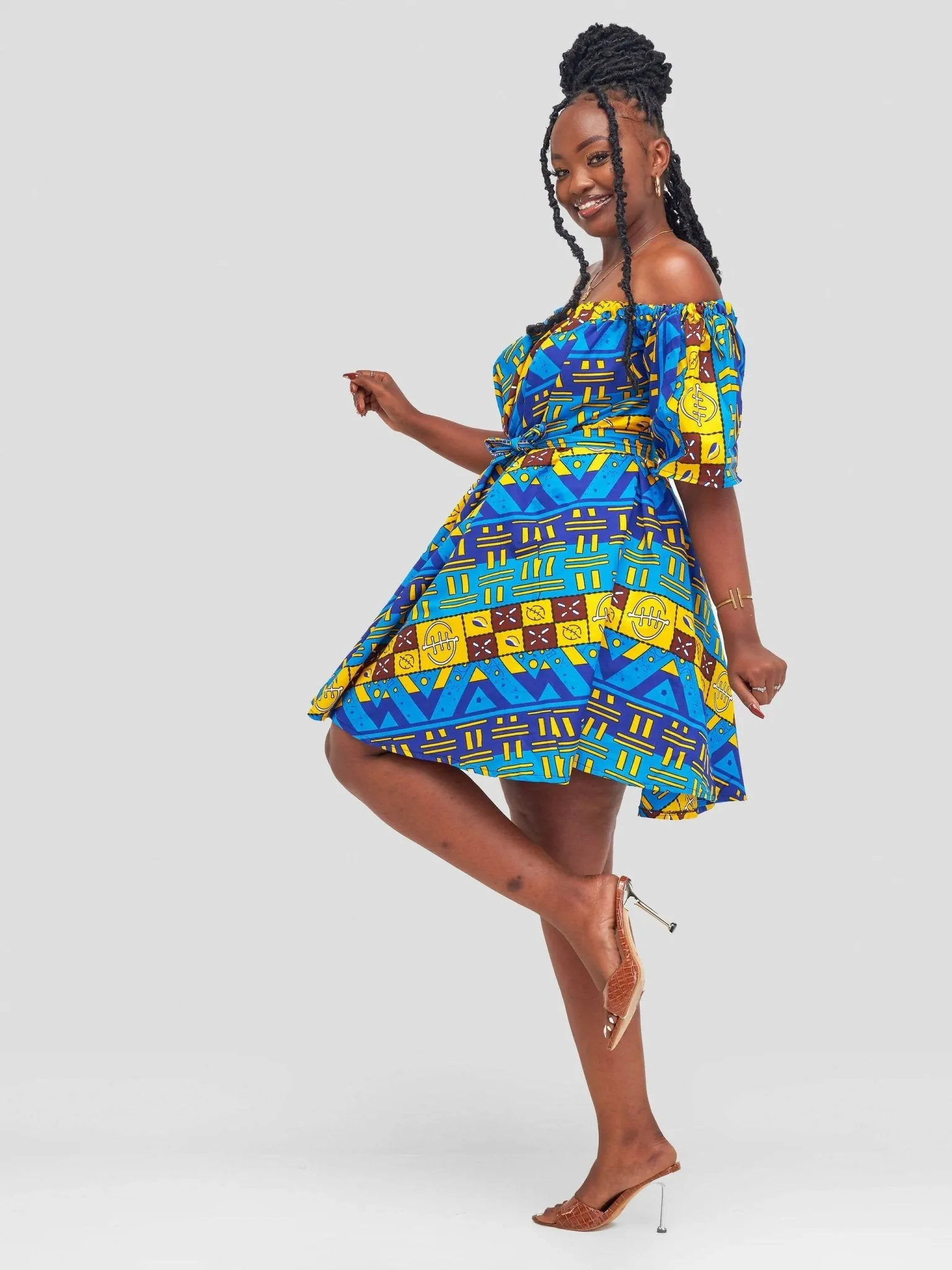 MKay Ankara Off-Shoulder Dress - Blue