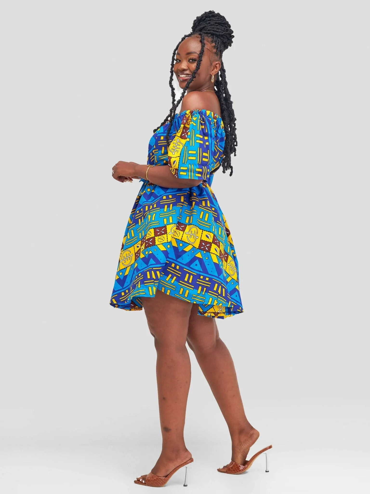 MKay Ankara Off-Shoulder Dress - Blue