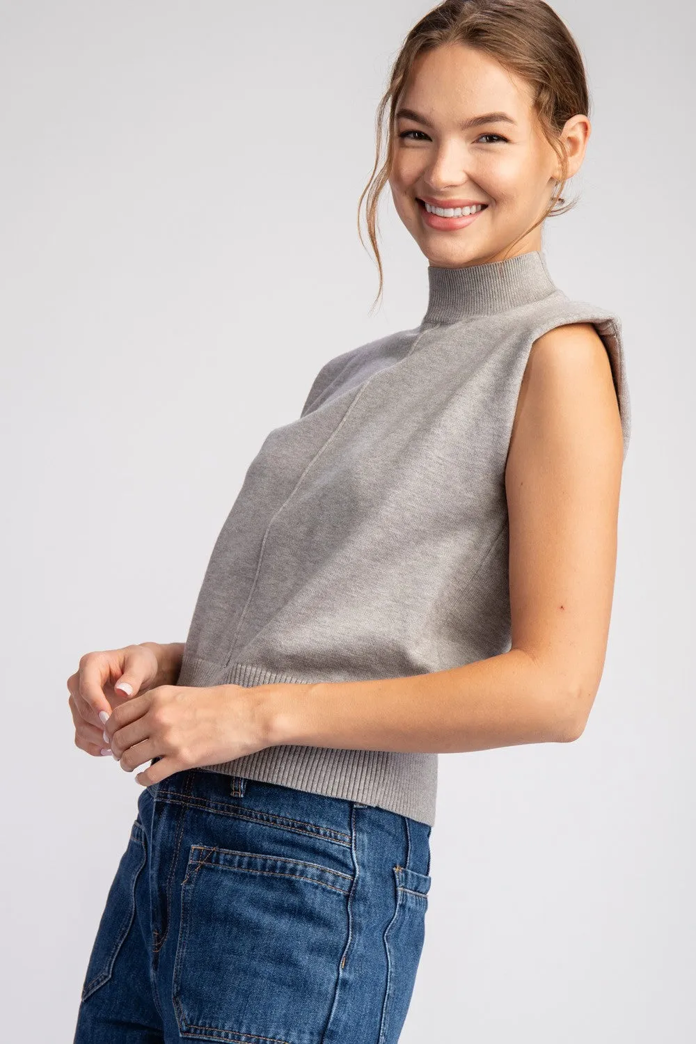 Mock Neck Sleeveless Sweater Top