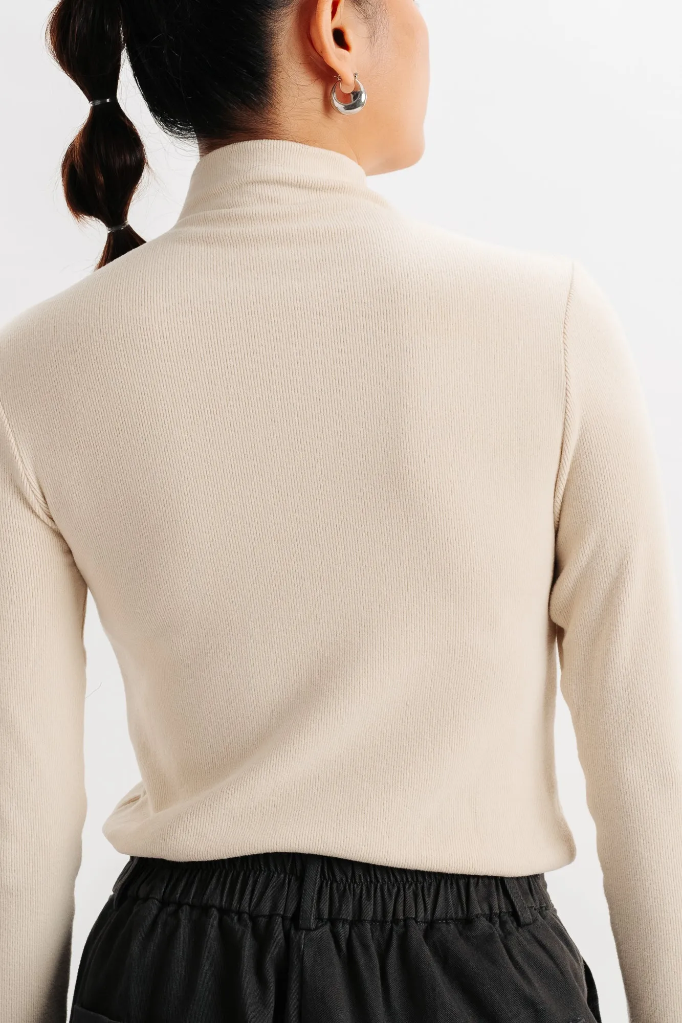 Mock Neck Solid Cream Top