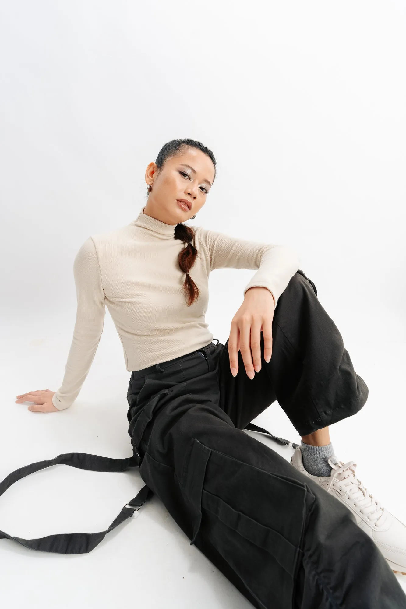 Mock Neck Solid Cream Top