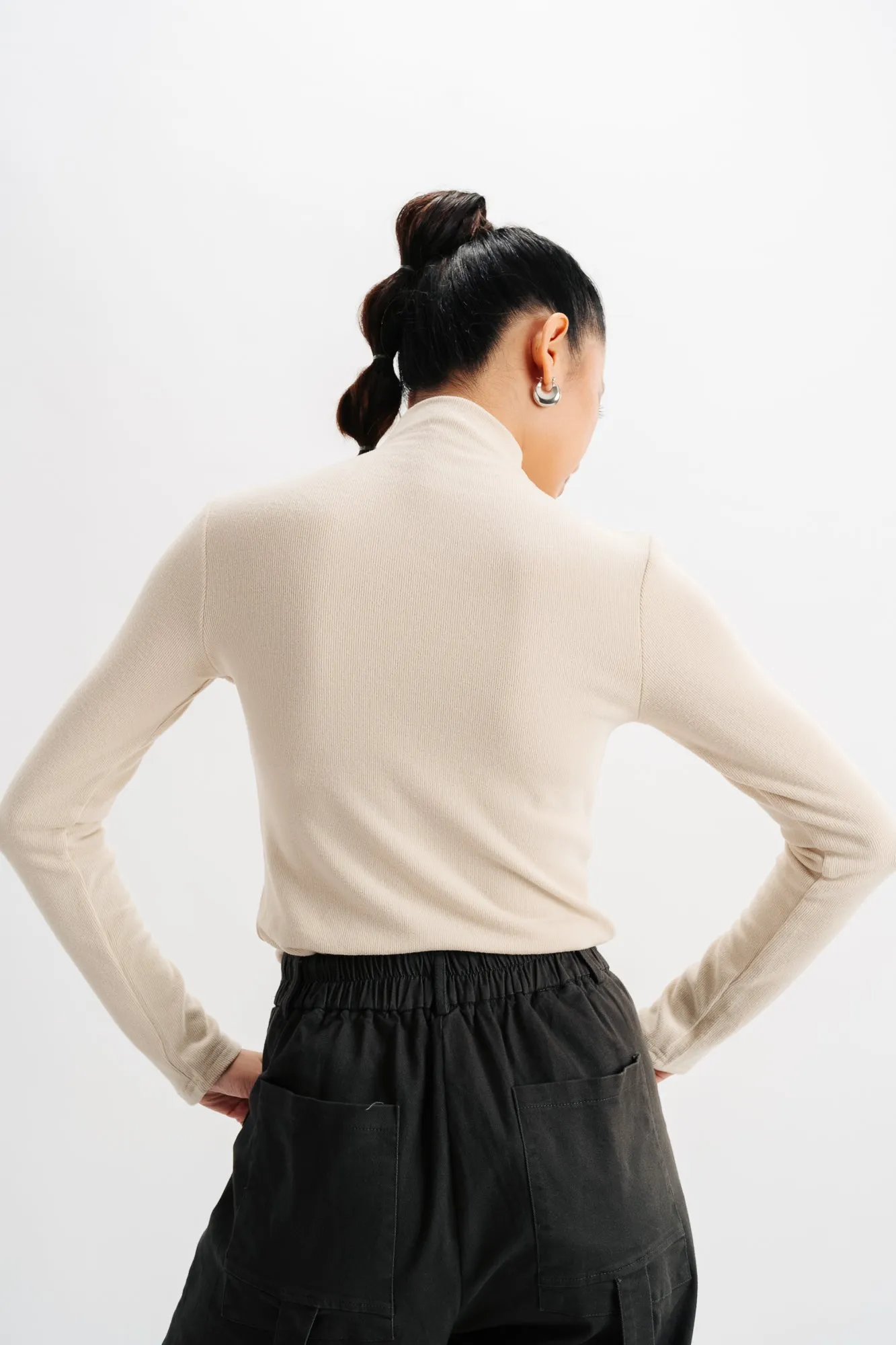 Mock Neck Solid Cream Top