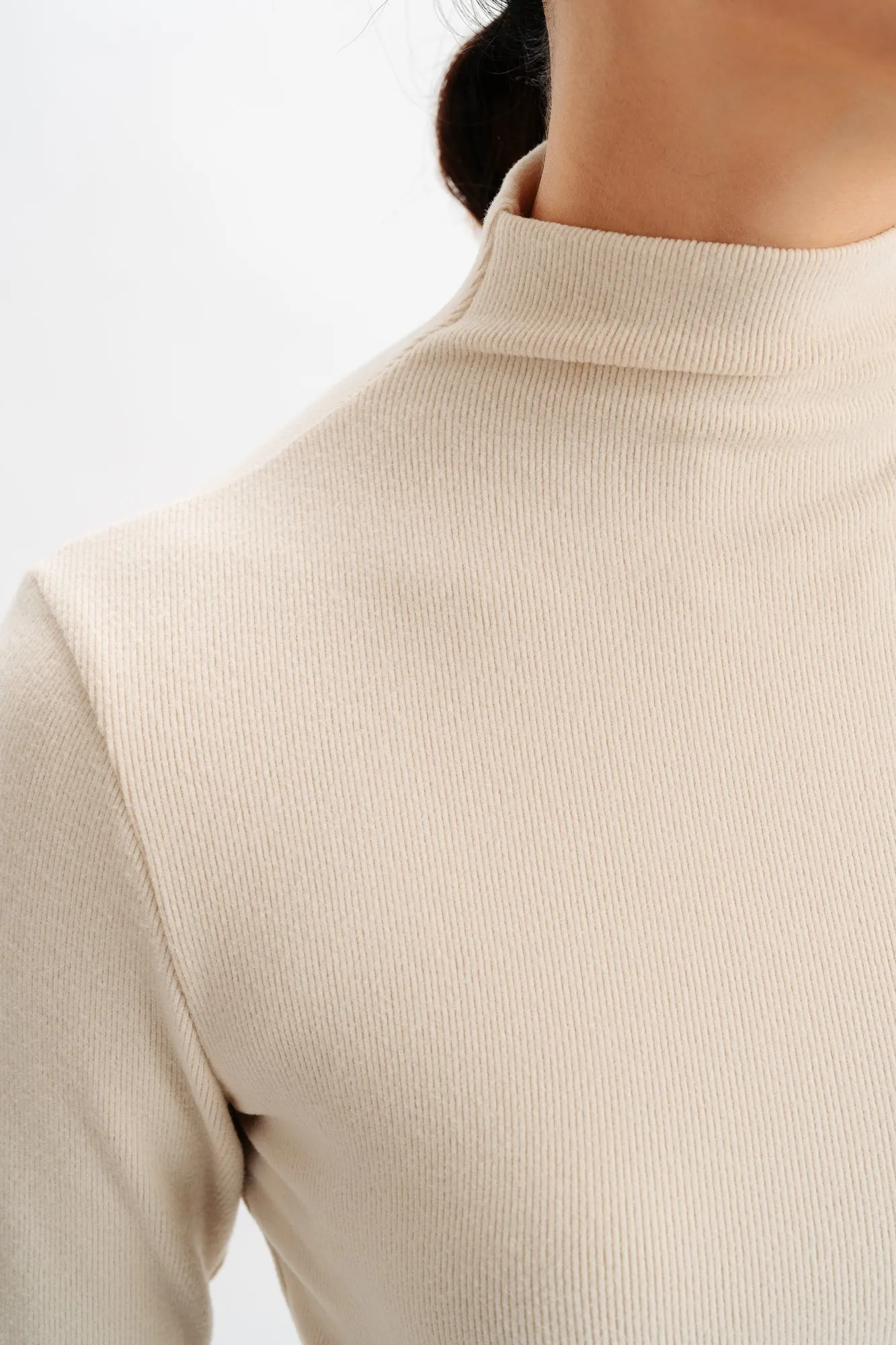 Mock Neck Solid Cream Top