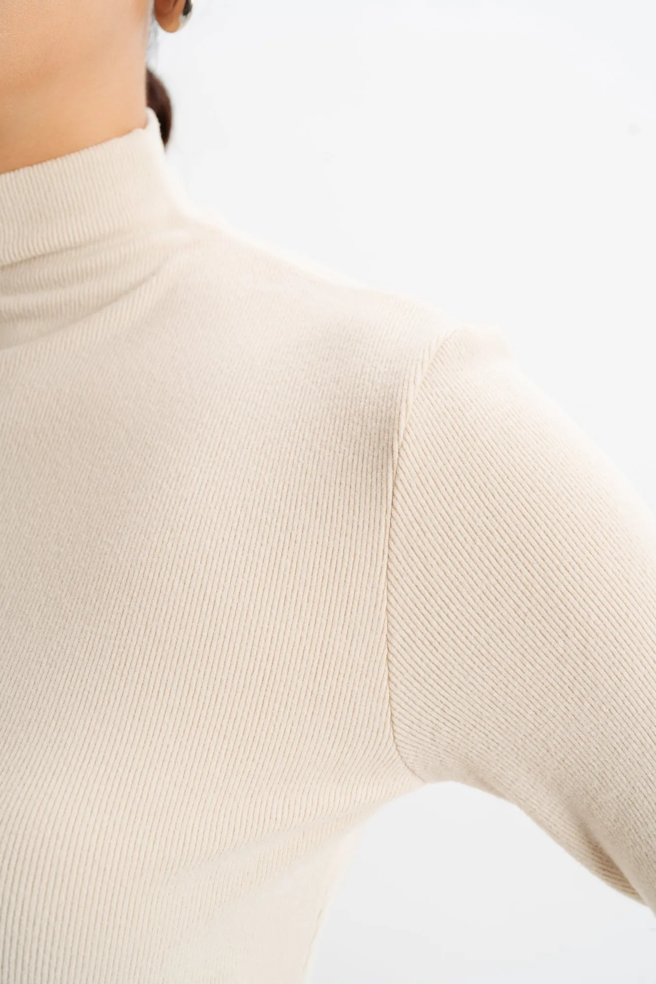 Mock Neck Solid Cream Top