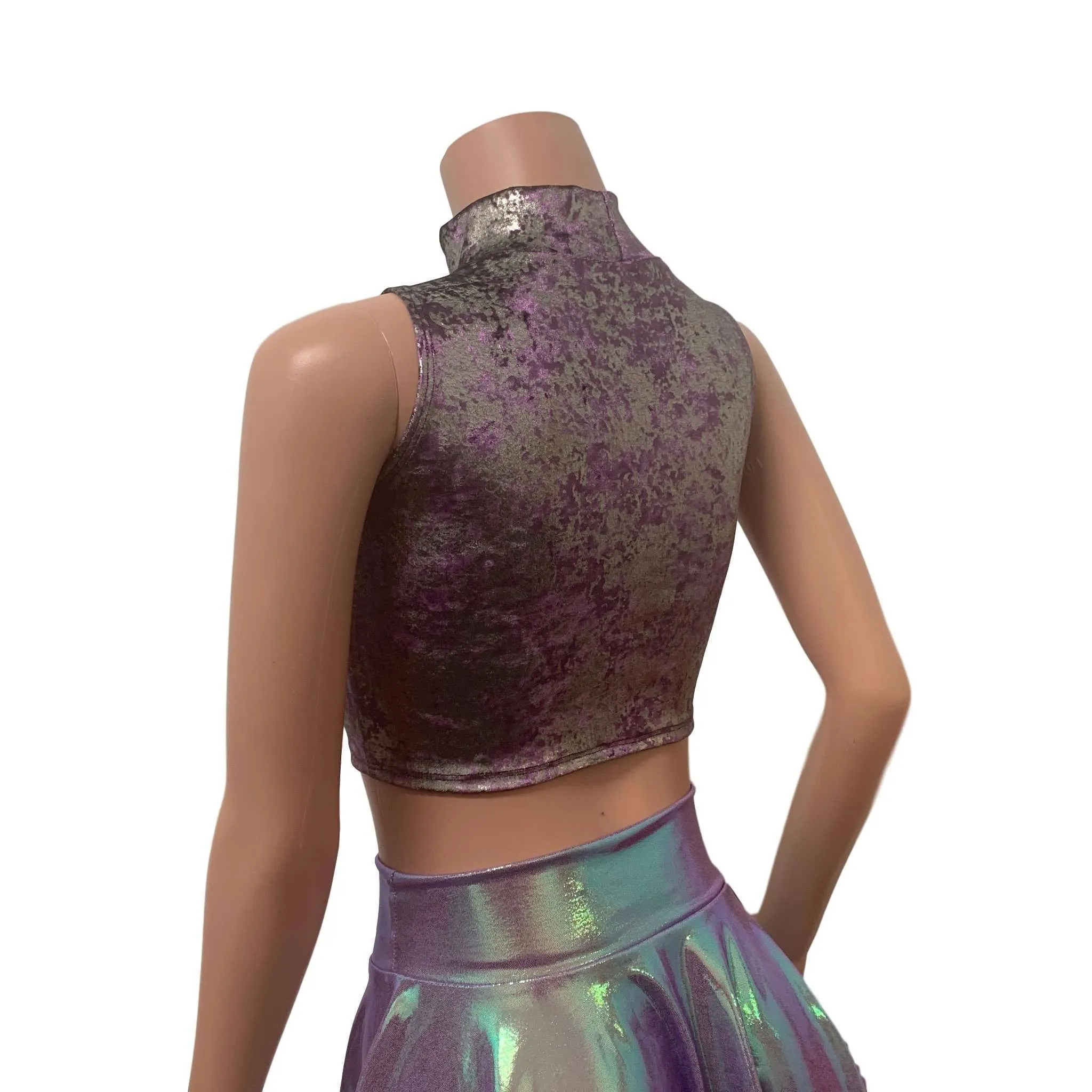 Mock Turtleneck Crop Tank Top - Plum/Gunmetal Gilded Velvet