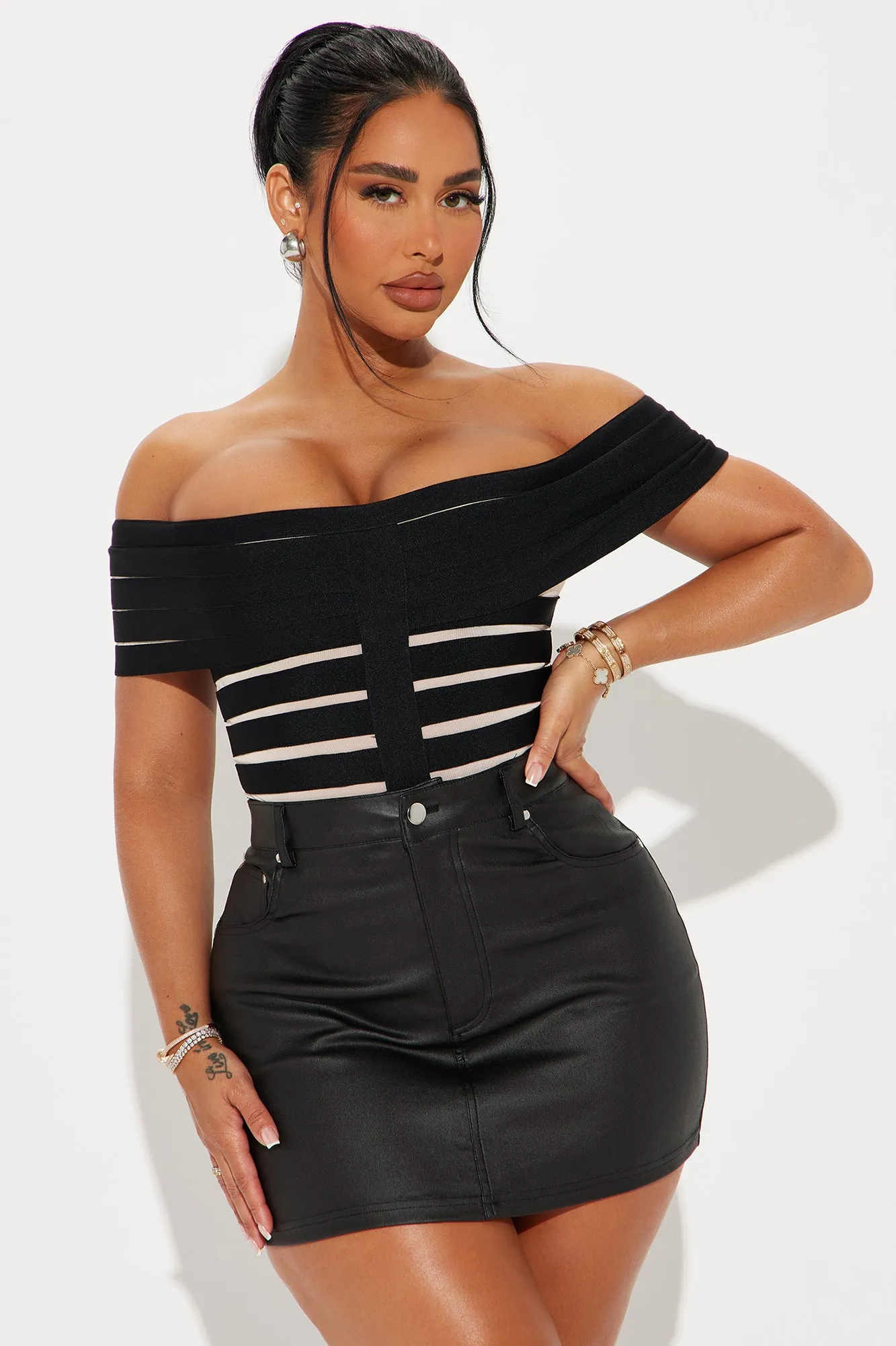 Monica Bandage Off Shoulder Bodysuit - Black/combo