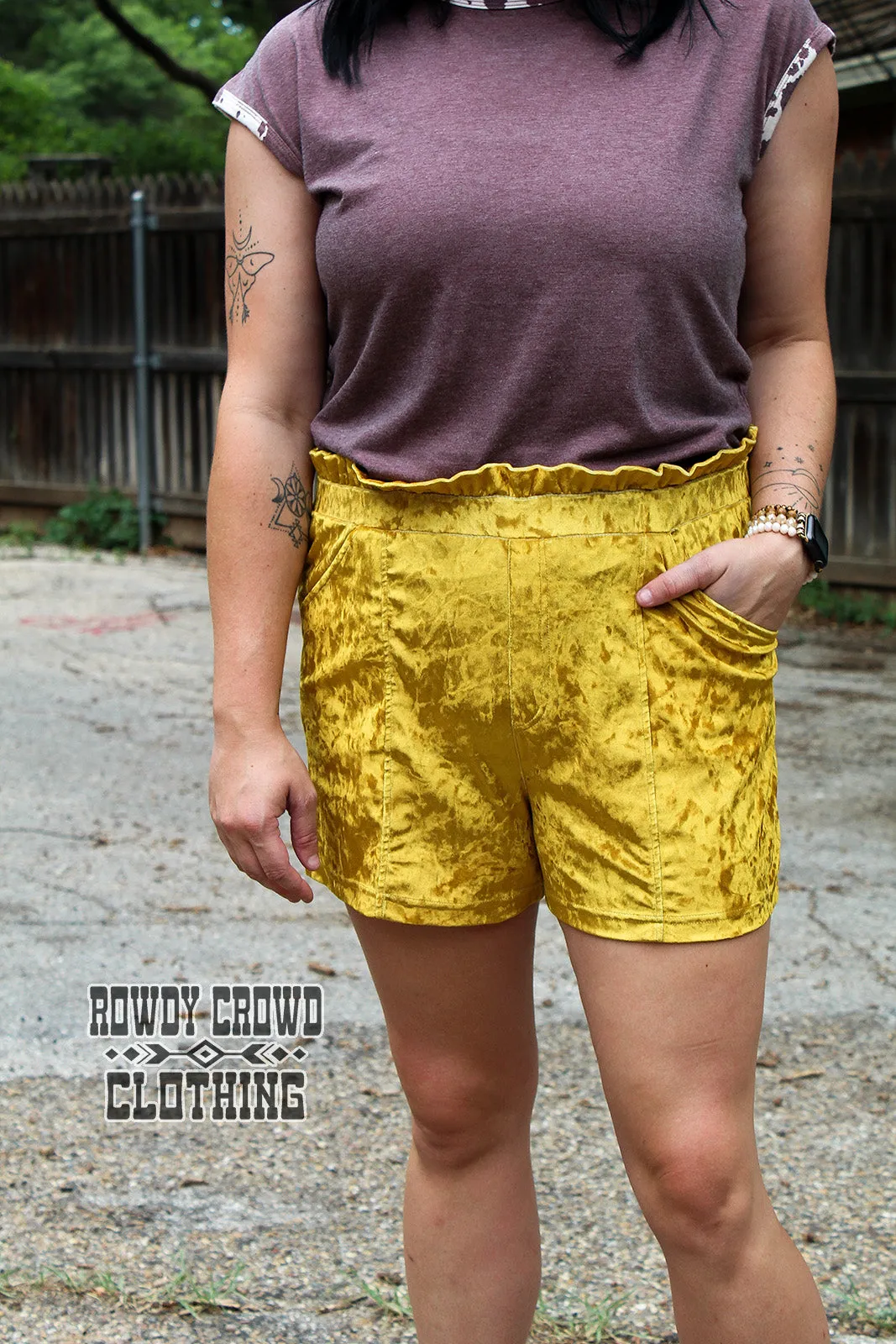 Mustard Vetiver Velvet Shorts
