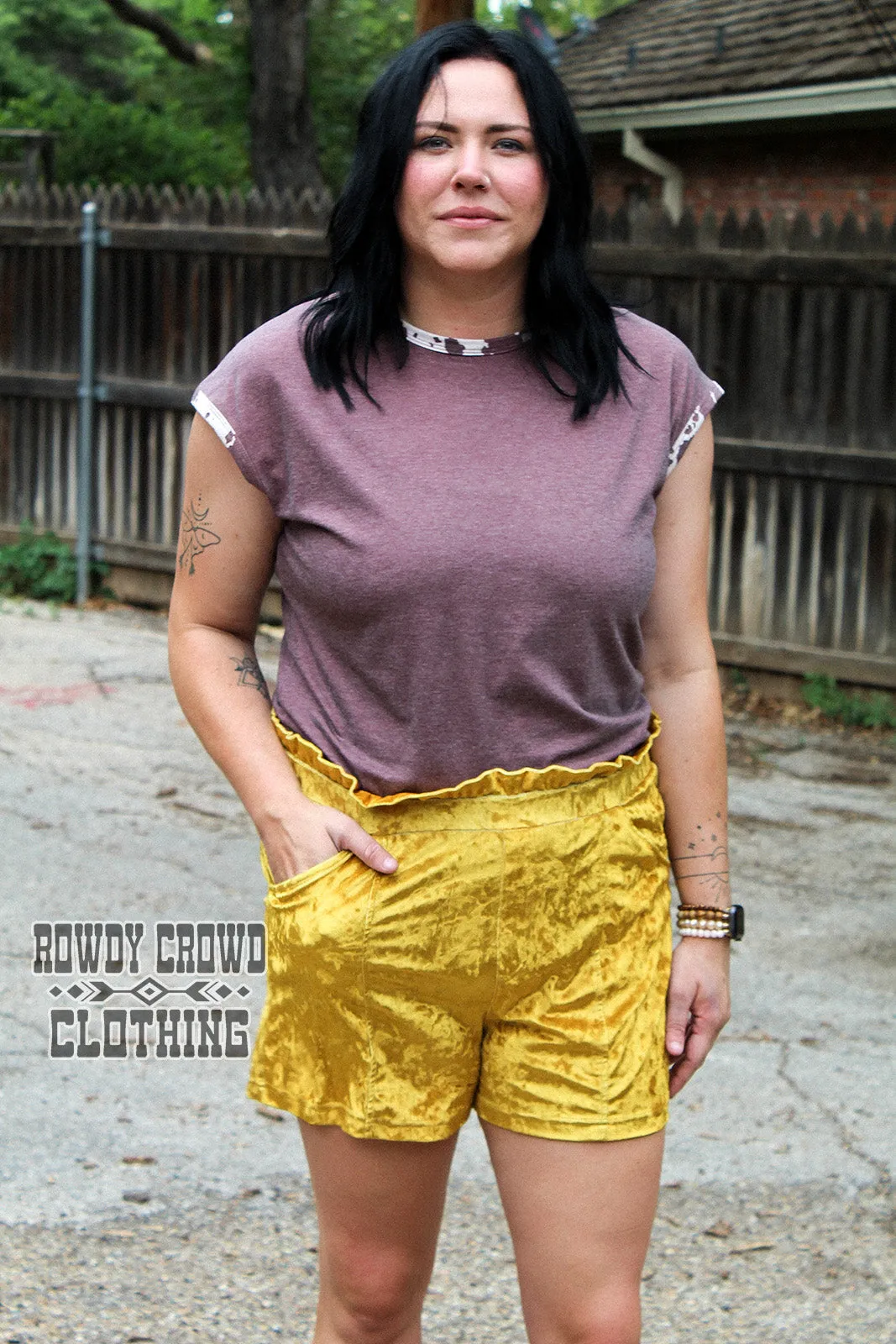 Mustard Vetiver Velvet Shorts