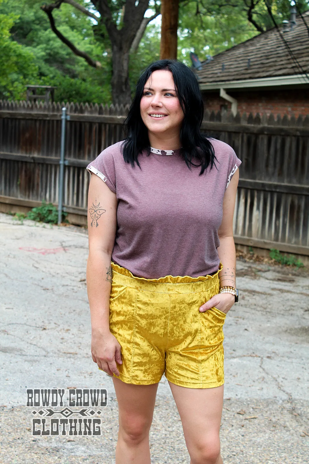Mustard Vetiver Velvet Shorts